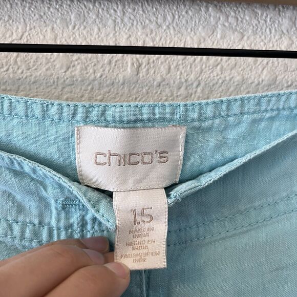 Chicos Women's Pants Size 1.5 Linen Sky Blue Relaxed Lagenlook Wide Leg Beachy - Picture 2 of 16
